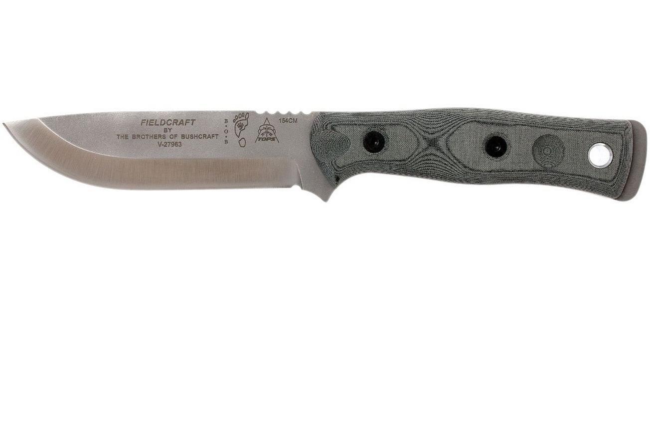 TOPS Knives B.O.B. Fieldcraft 154CM Grey/Black Micarta BROS-154-BLM bushcraftmes