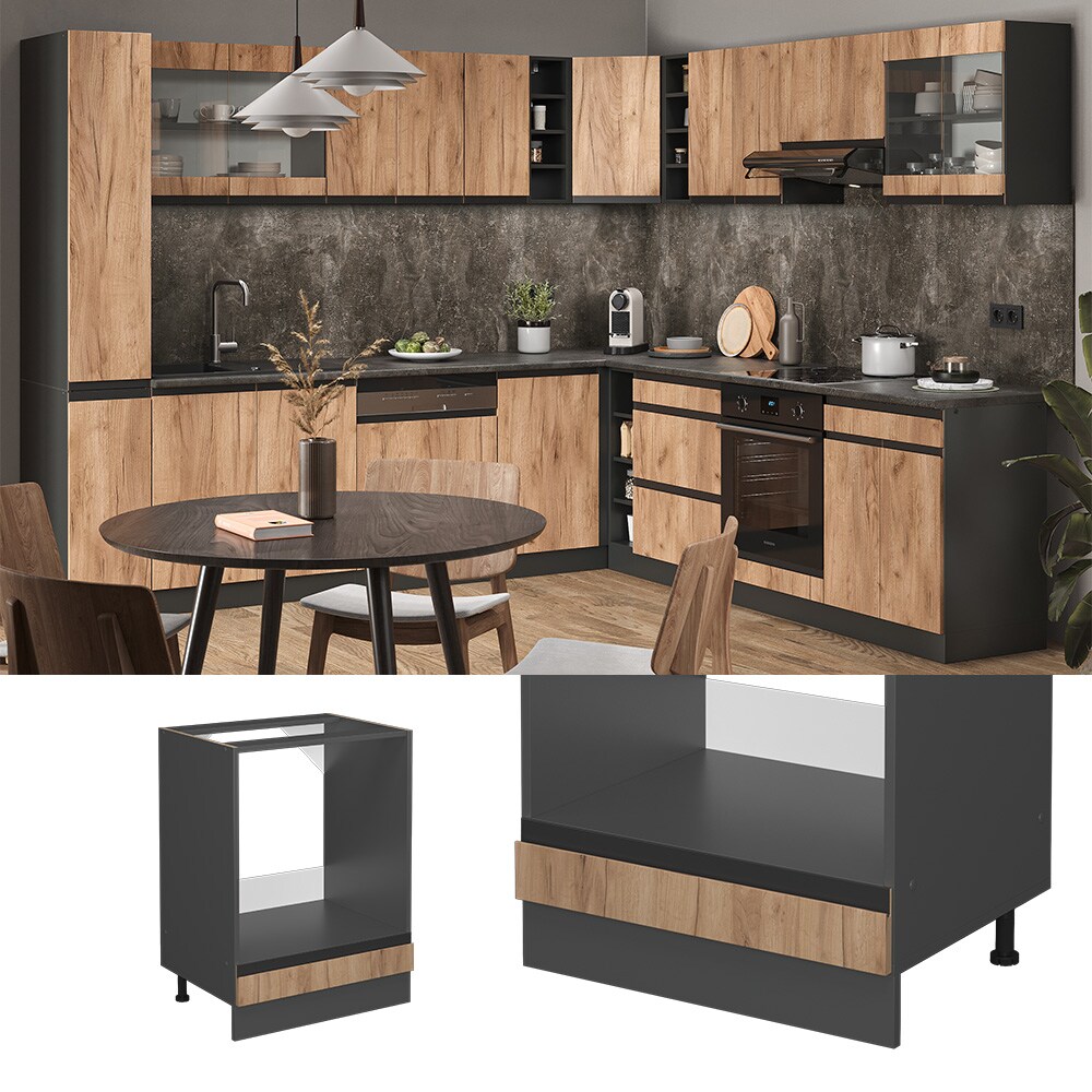 Vicco Herdschrank Küchenschrank Küchenmöbel R-Line J-Shape Anthrazit Eiche 60 cm modern