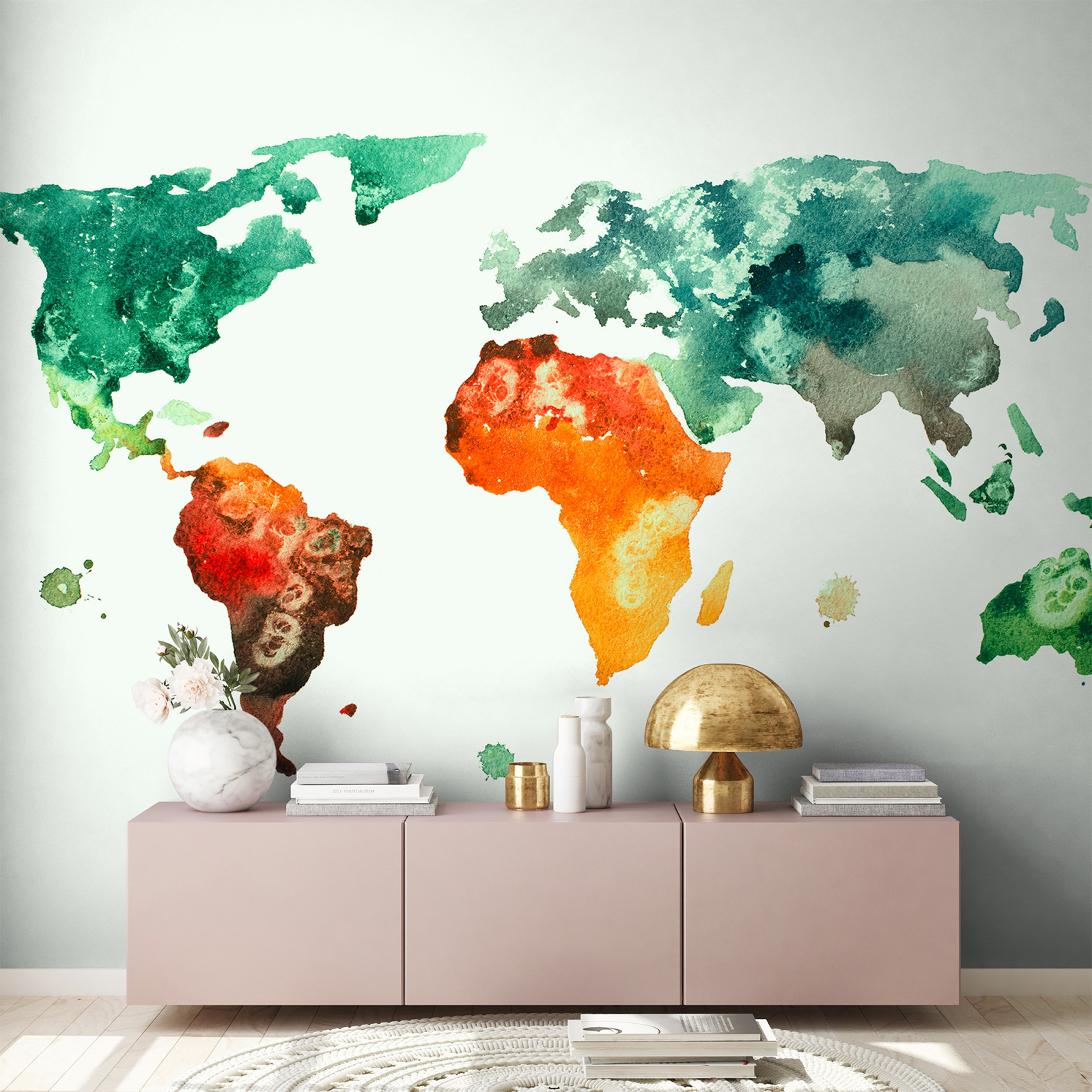 Fototapete DESIGNWALLS - bunt-weiß - Weltkarte - 2,55 Meter