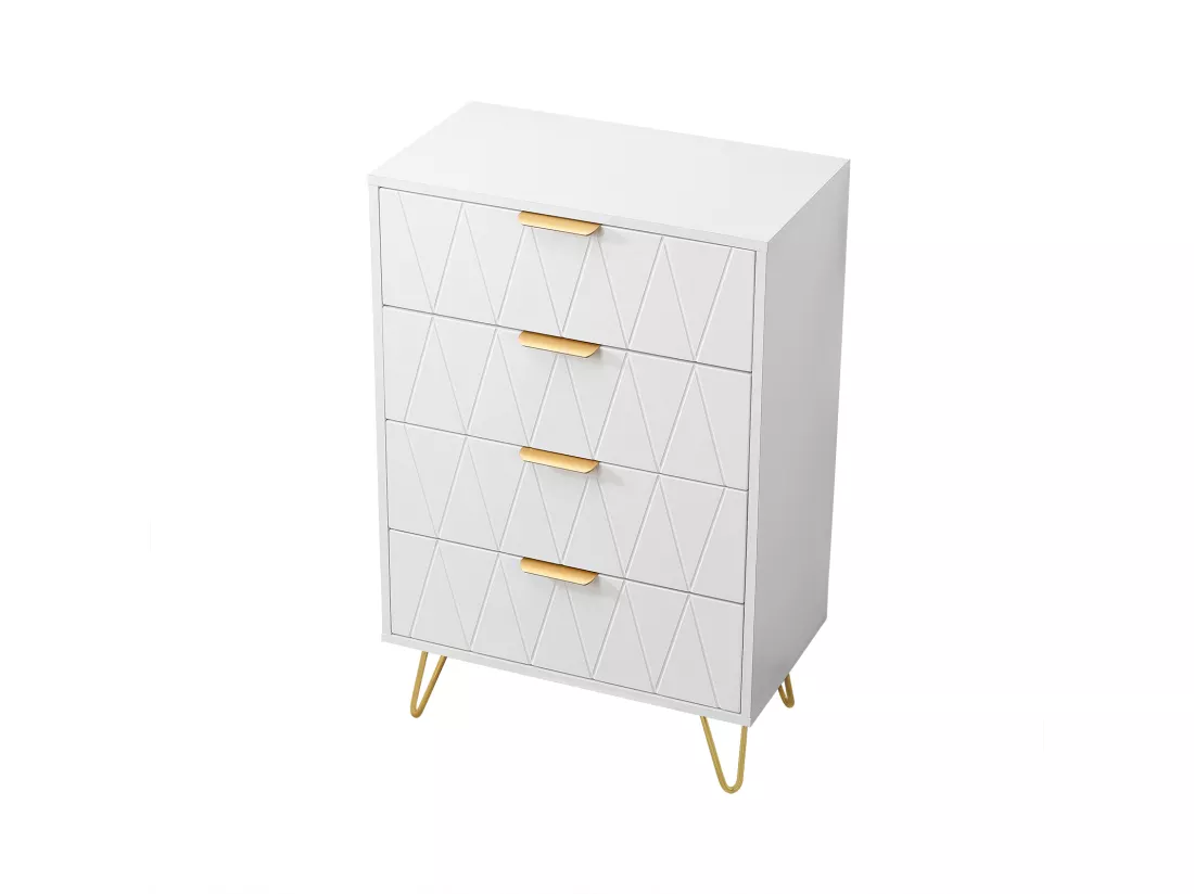 Buffet bas avec 6 Tiroirs - Commode - Bois MDF et métal doré - 60 x 34 x 90 cm - Blanc