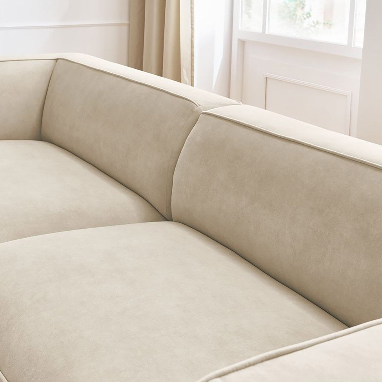 Bobochic Canapé droit fixe 4 places en Velours Molière beige - 273x99x71 cm