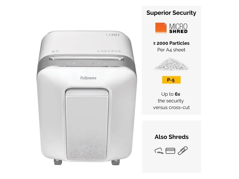 Makulator Fellowes Powershred® LX201 micro-cut 2x12 mm hvid (P-5)