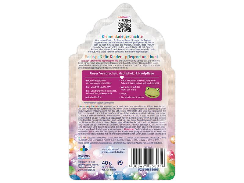 tetesept Kinder Sprudelbad Regenbogenland 40 g Schaumig sprudelnder Badespass mit fruchtigem Duft und hautgesunder Rezeptur