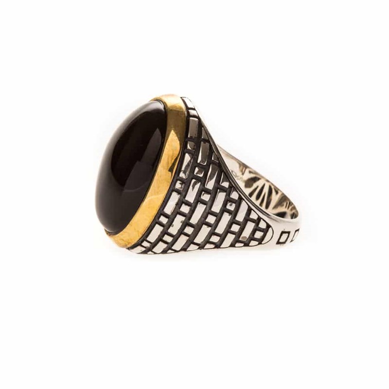 Bague Homme Argent Dore Onyx oeil Noir