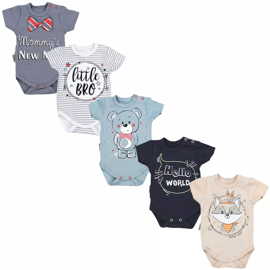 TupTam Baby Kurzarm Body mit Aufdruck Spruch 5er Pack beigegrau