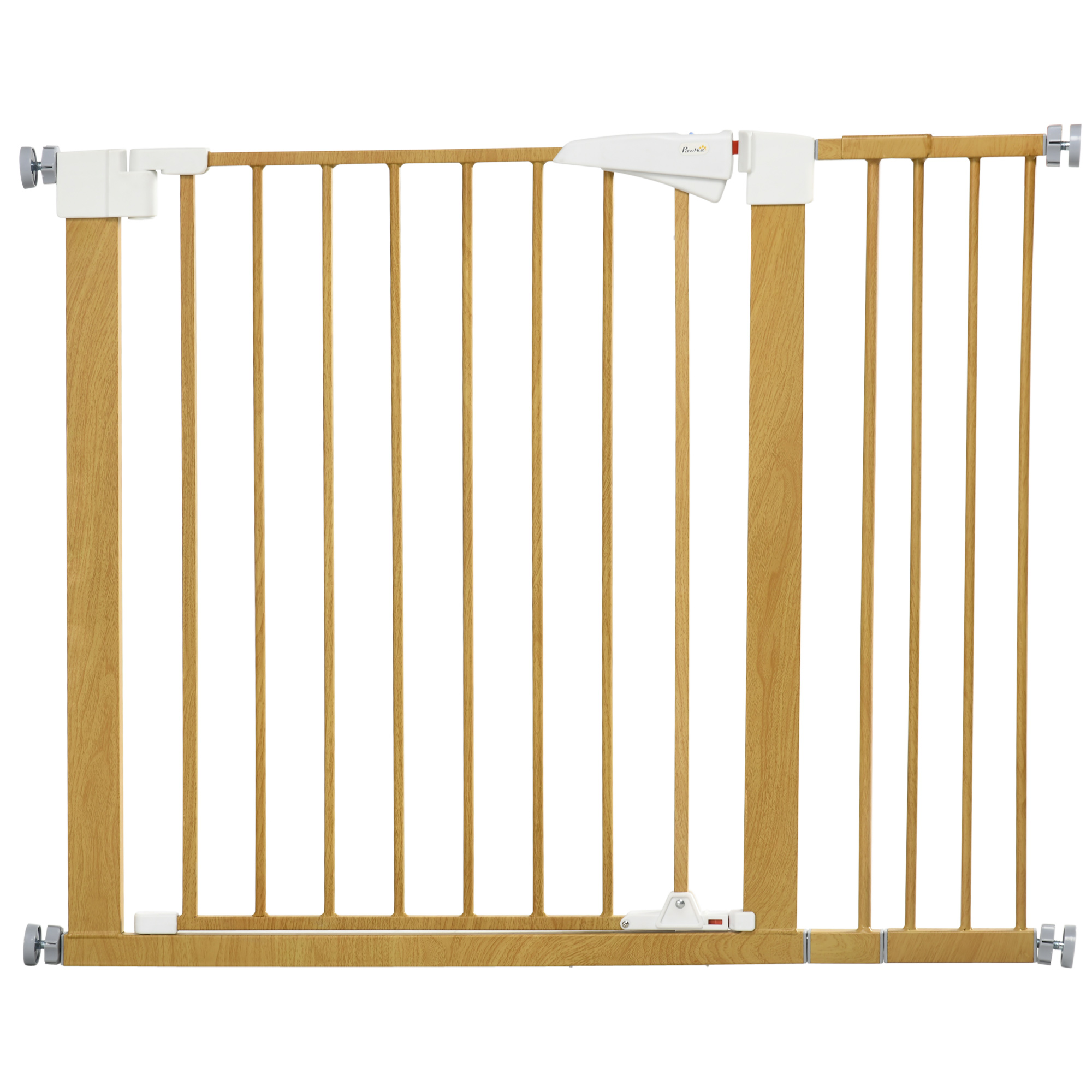 Portão de segurança PawHut para cães, extensível de 77 a 103 cm, com 2 extensões, alça iluminada e fechamento automático para escadas e portas, cor natural.