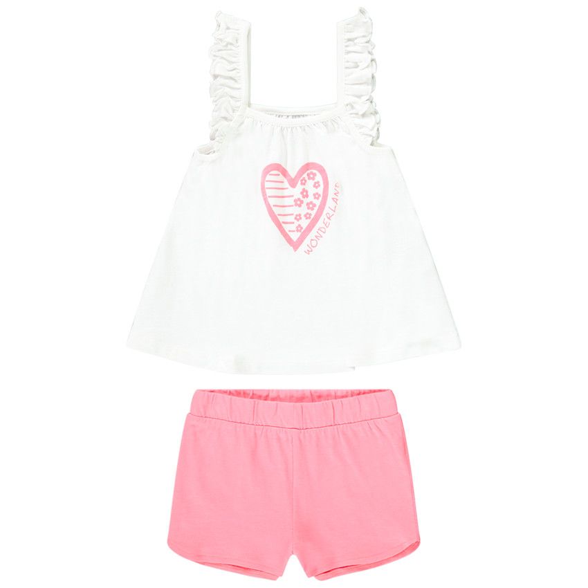 Ensemble de plage débardeur à bretelles volantées + short pour bébé fille - Blanc