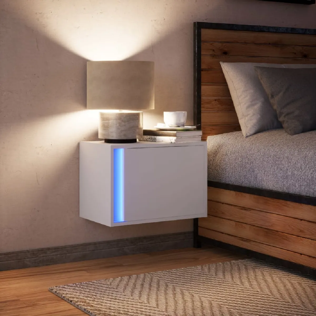 vidaXL Table de chevet murale - LED Blanc