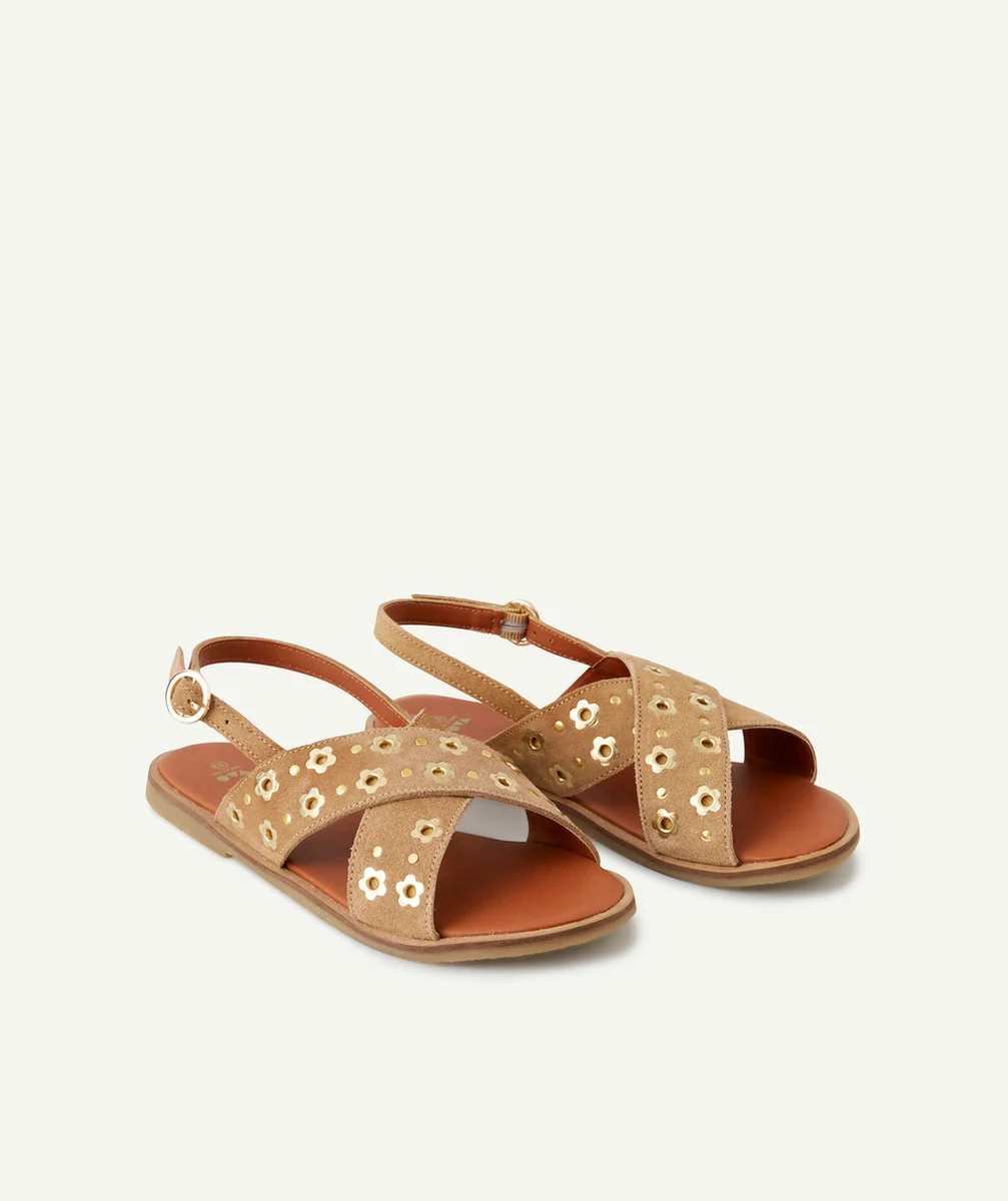 SANDALES CROISÉES MARRON FILLES AVEC DÉTAILS AJOURÉS EN OR
