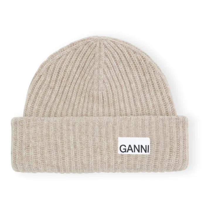 Ganni Bonnet Côtelé Laine Recyclée | Sable