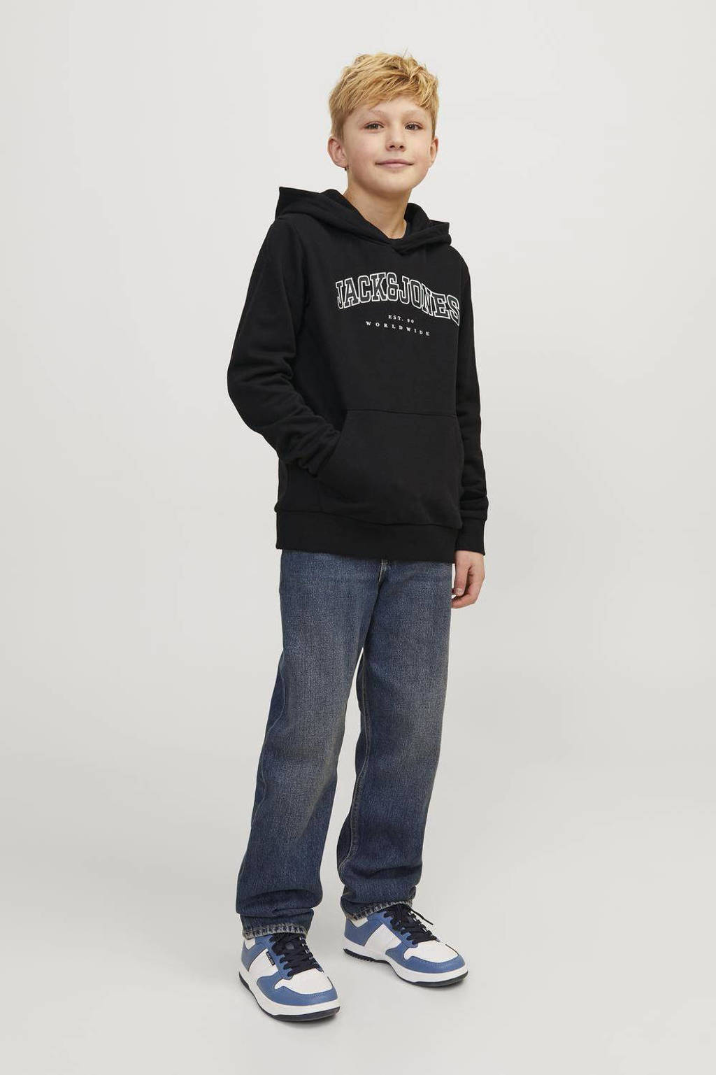 JACK & JONES hoodie JJECALEB VARSITY met logo zwart