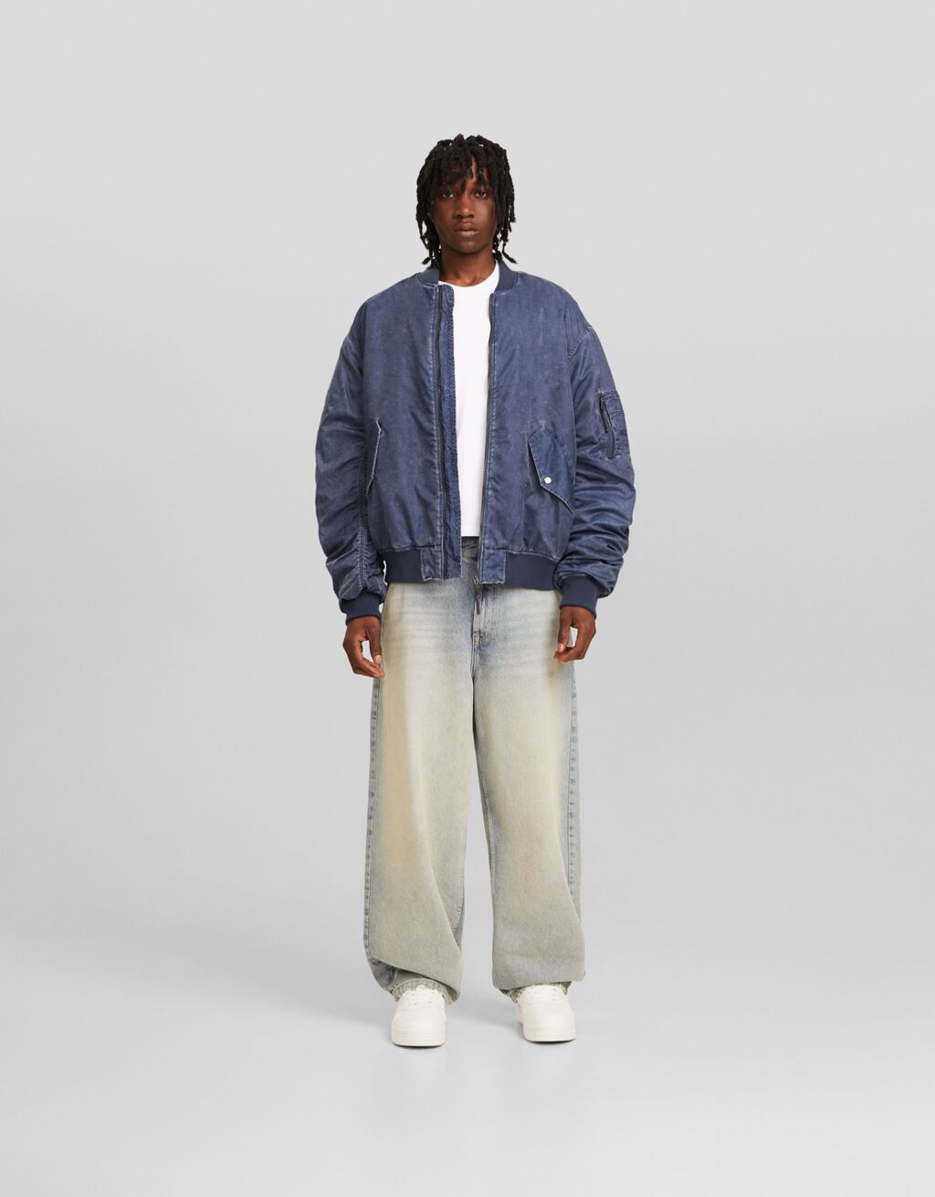 Jaqueta bomber de nylon desbotada
