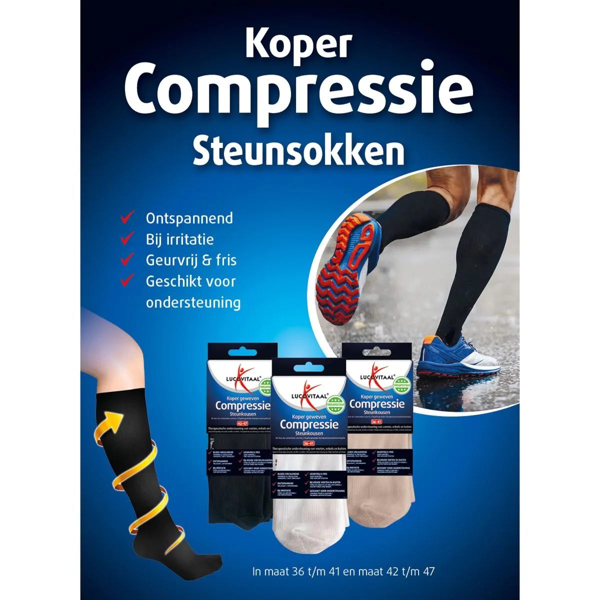 Koper Geweven Compressie Steun Kousen (Zwart)