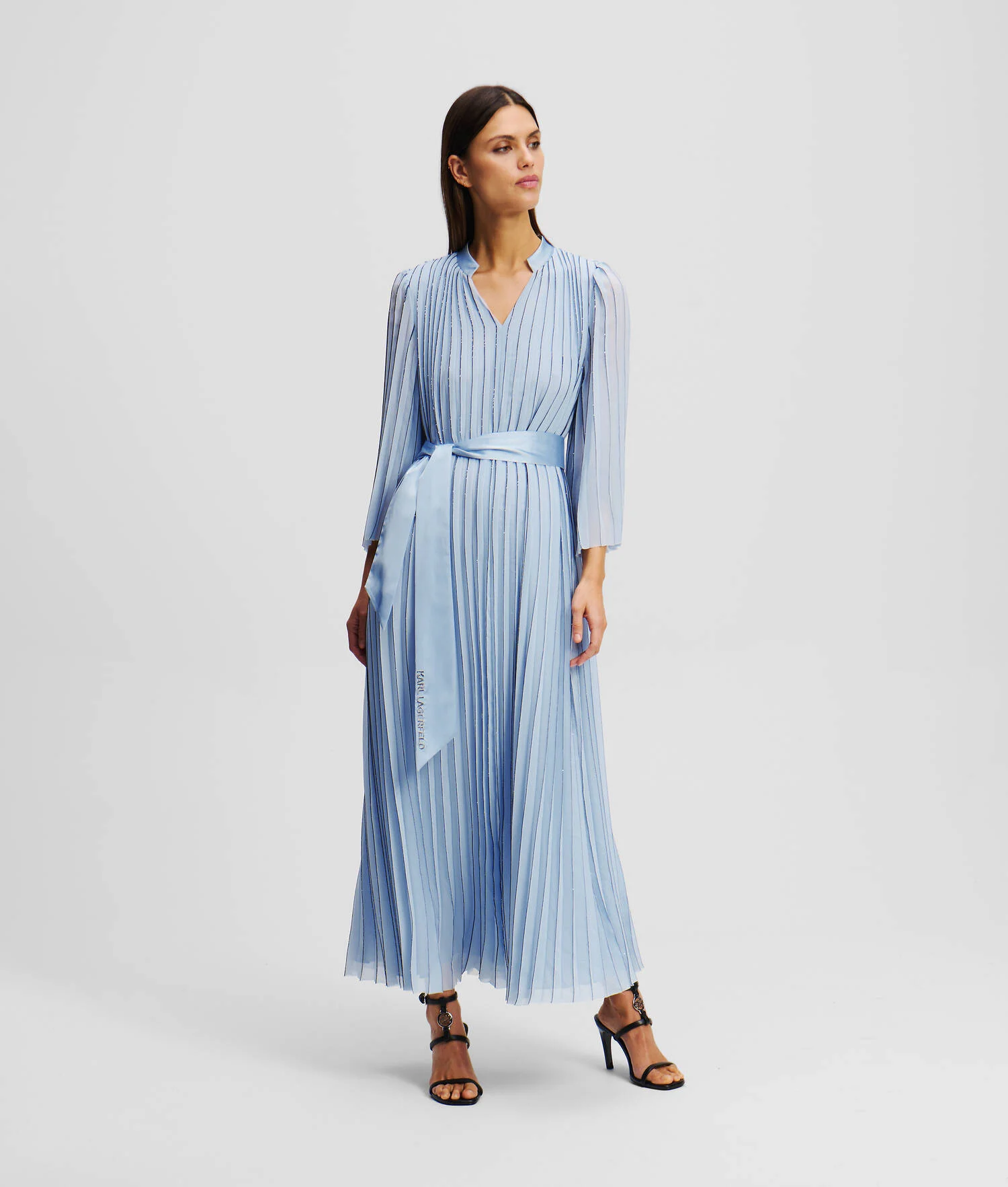 ROBE LONGUE PLISSÉE - Bleu Kentucky