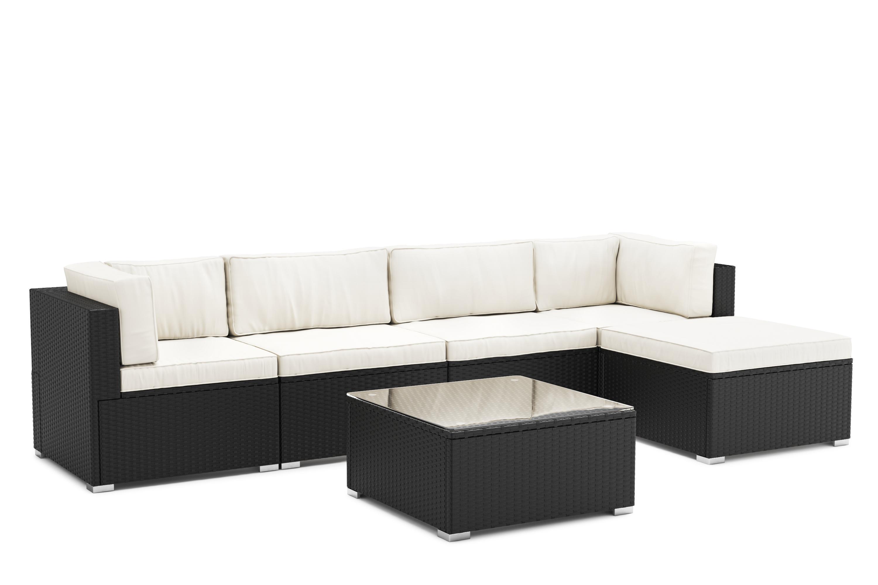 Eckteil Rattanlounge KRETA schwarz/weiss