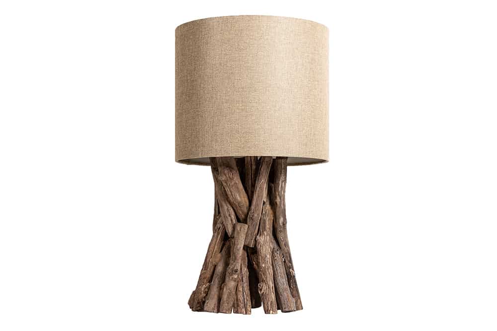 Massivholz Tischlampe HARMONY NATURE 50cm beige Teak mit Leinenschirm