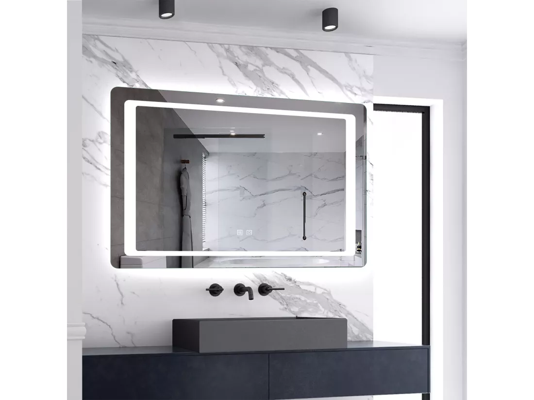 Miroir de salle de bain lumineux l.80 x H.60cm avec Anti-buée, Mural Miroir