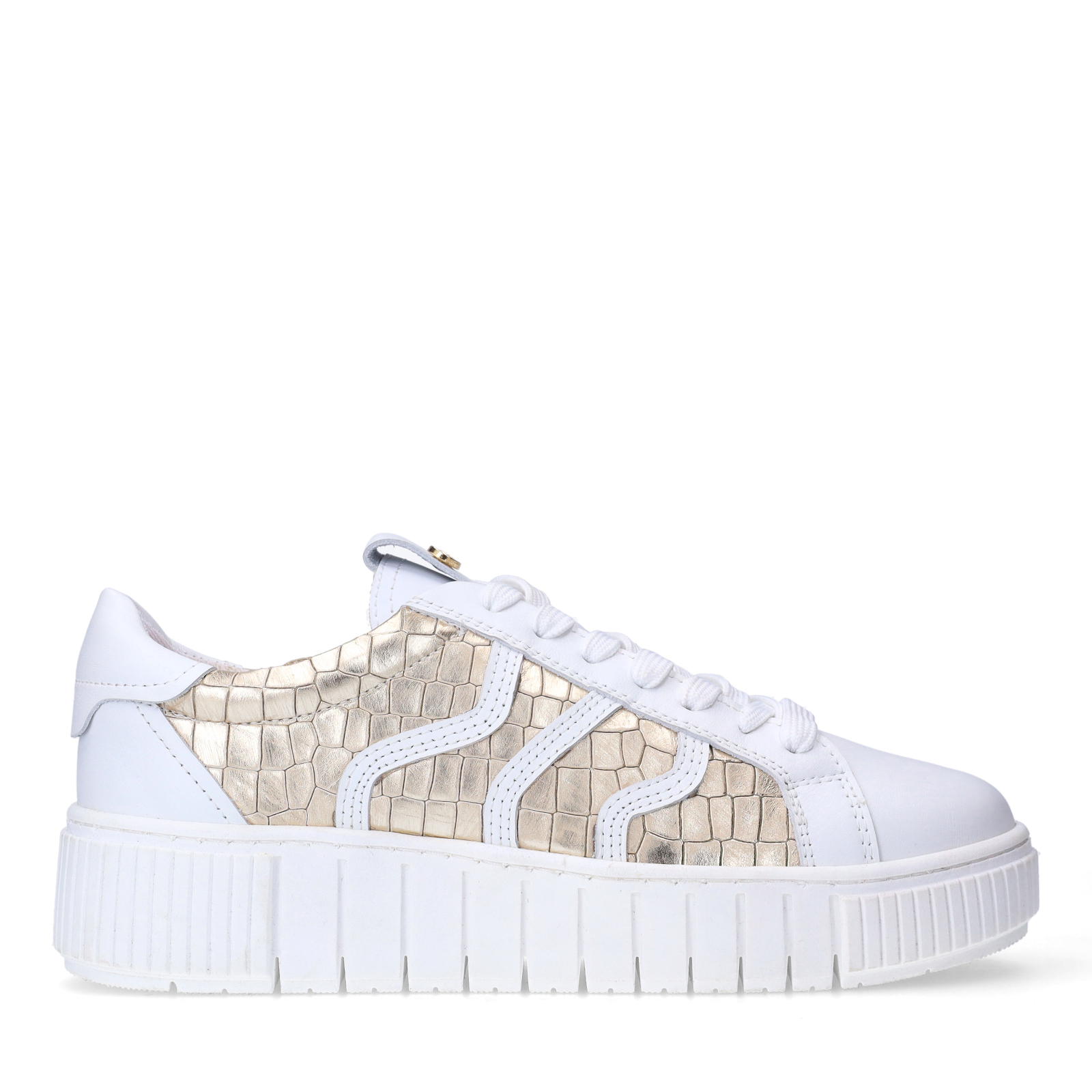 Witte leren sneakers met gouden croco details