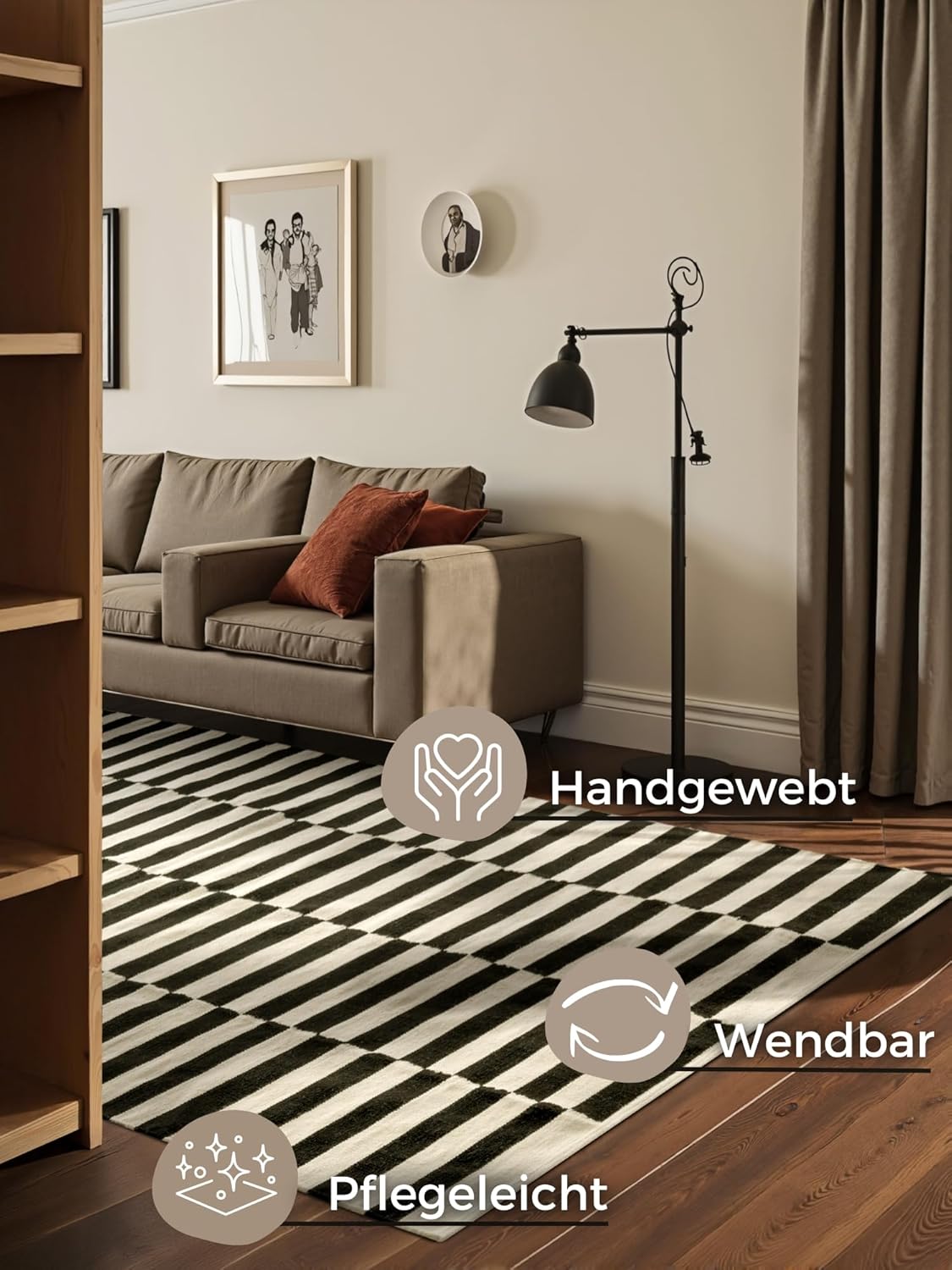 Hanse Home Wollteppich Donna - Natur Wohnzimmerteppich - Handgewebt & Natürlich - Streifen Design Wolle Modern für Wohnzimmer, Schlafzimmer, Esszimmer, Flur - Schwarz Natur Weiß, 200x300cm