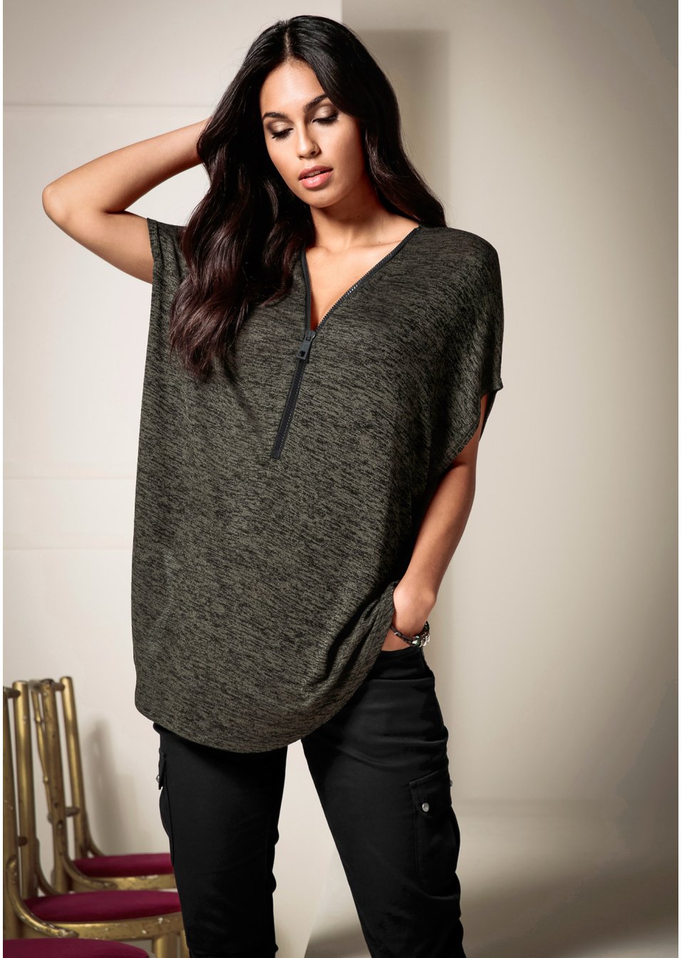 T-shirt oversize à fermeture zippée