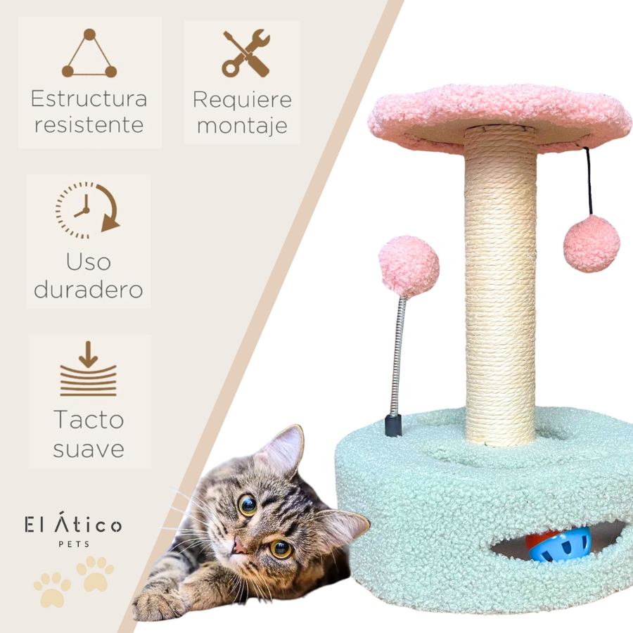 Arranhador para Gatos. Arranhador pequeno de 35 cm. Torre para gatos com 2 bolas para brincar. Arranhador para gatos. Árvore para gatos em formato de flor.