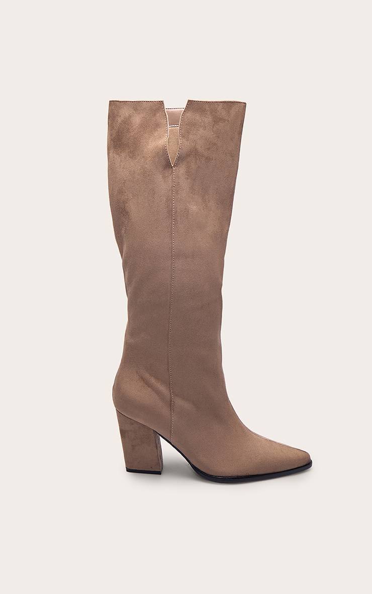 Taupe Bottes Hautes À Talon Bloc Bout Pointu En Synthétique