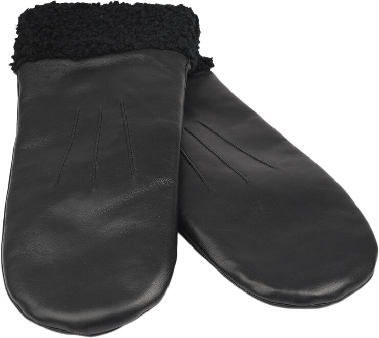 Lovelies MATERA - FEMININE LEATHER MITTENS W/ CURLY SHEARLING Black
