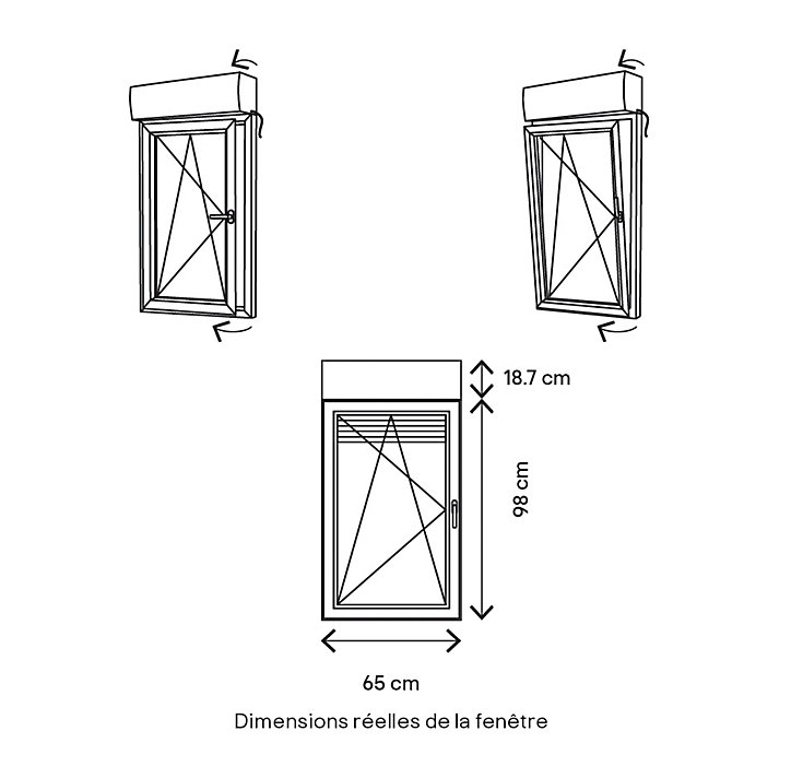 Fenêtre PVC 1 vantail oscillo-battant + volet roulant électrique GoodHome blanc - l.60 x h.95 cm, tirant gauche