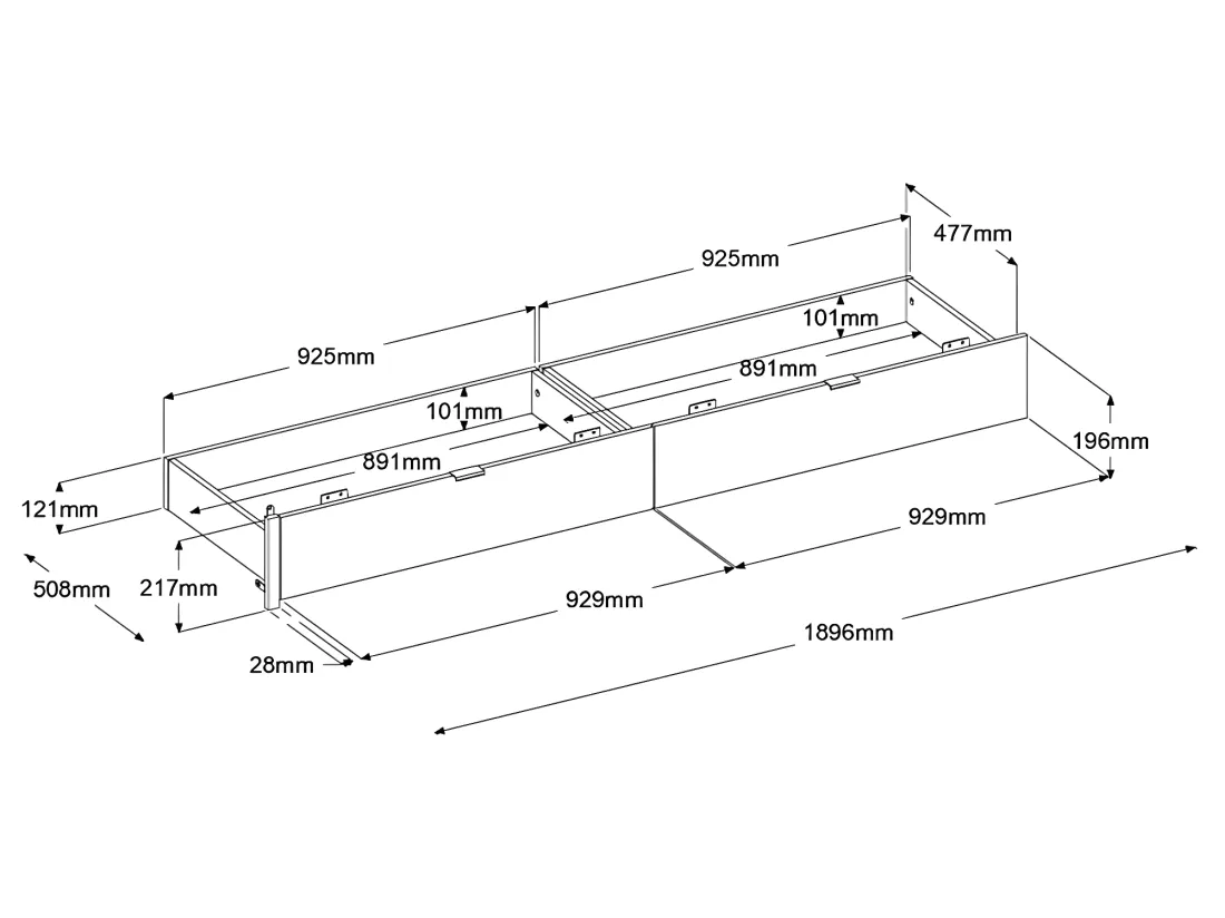 Lit pont 160 x 200 cm avec rangements - avec LEDs - Coloris : Naturel et blanc brillant + Sommier + Matelas - VELONA