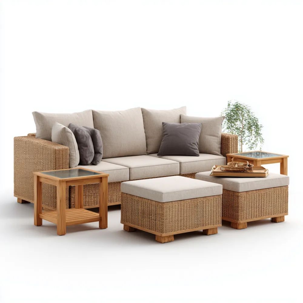 Garten-Sofaset Rattan 200x150x80 cm – Beige/Braun – Moderner Stil
