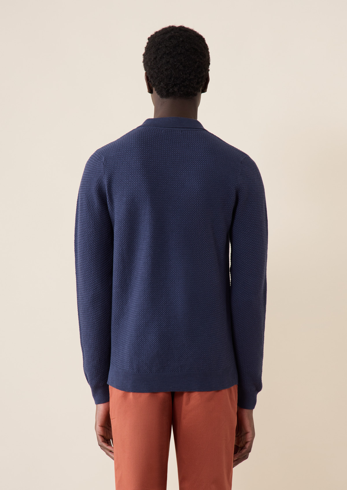 Pull col polo en coton uni bleu jeans