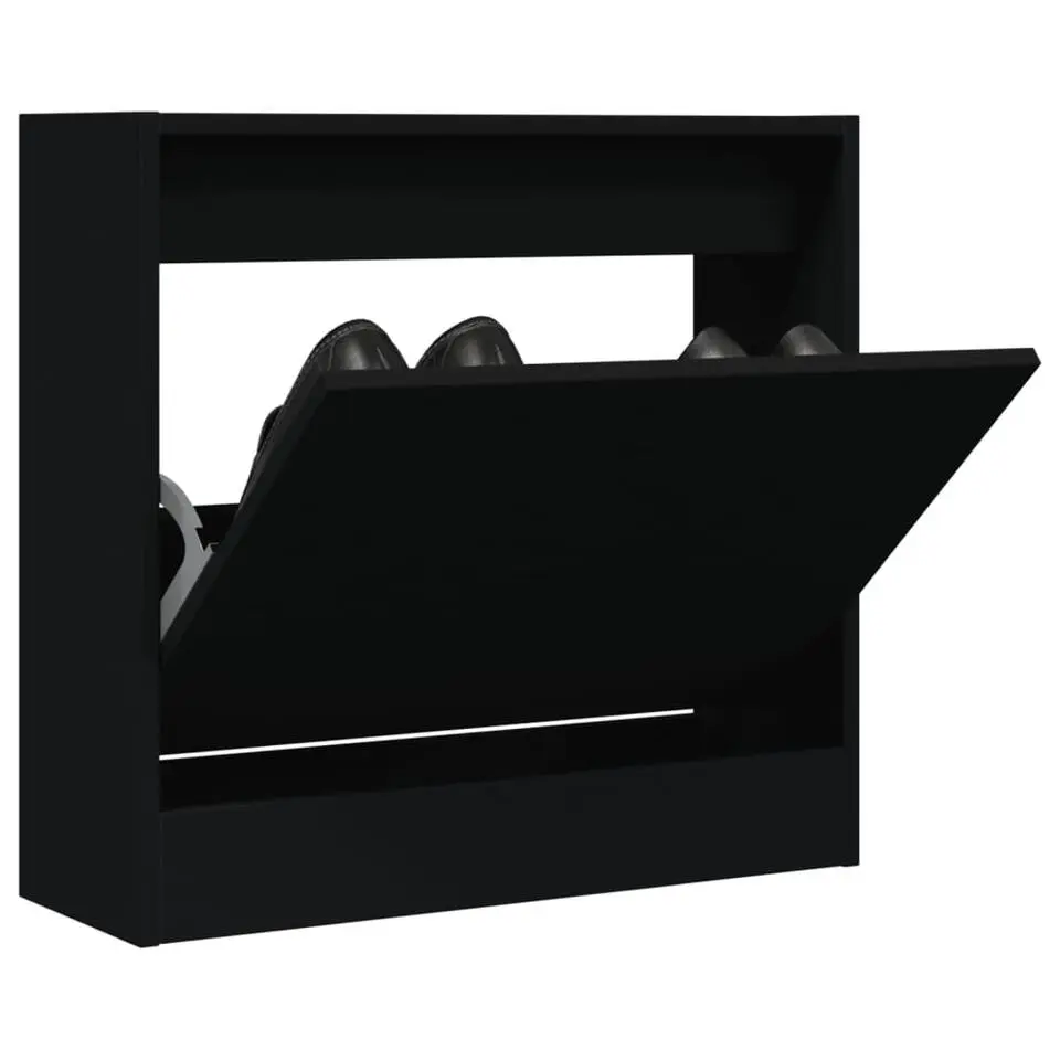 vidaXL - Schoenenkast 2 paar met 1 klep - Zwart - Bewerkt hout - 60x21x57 cm