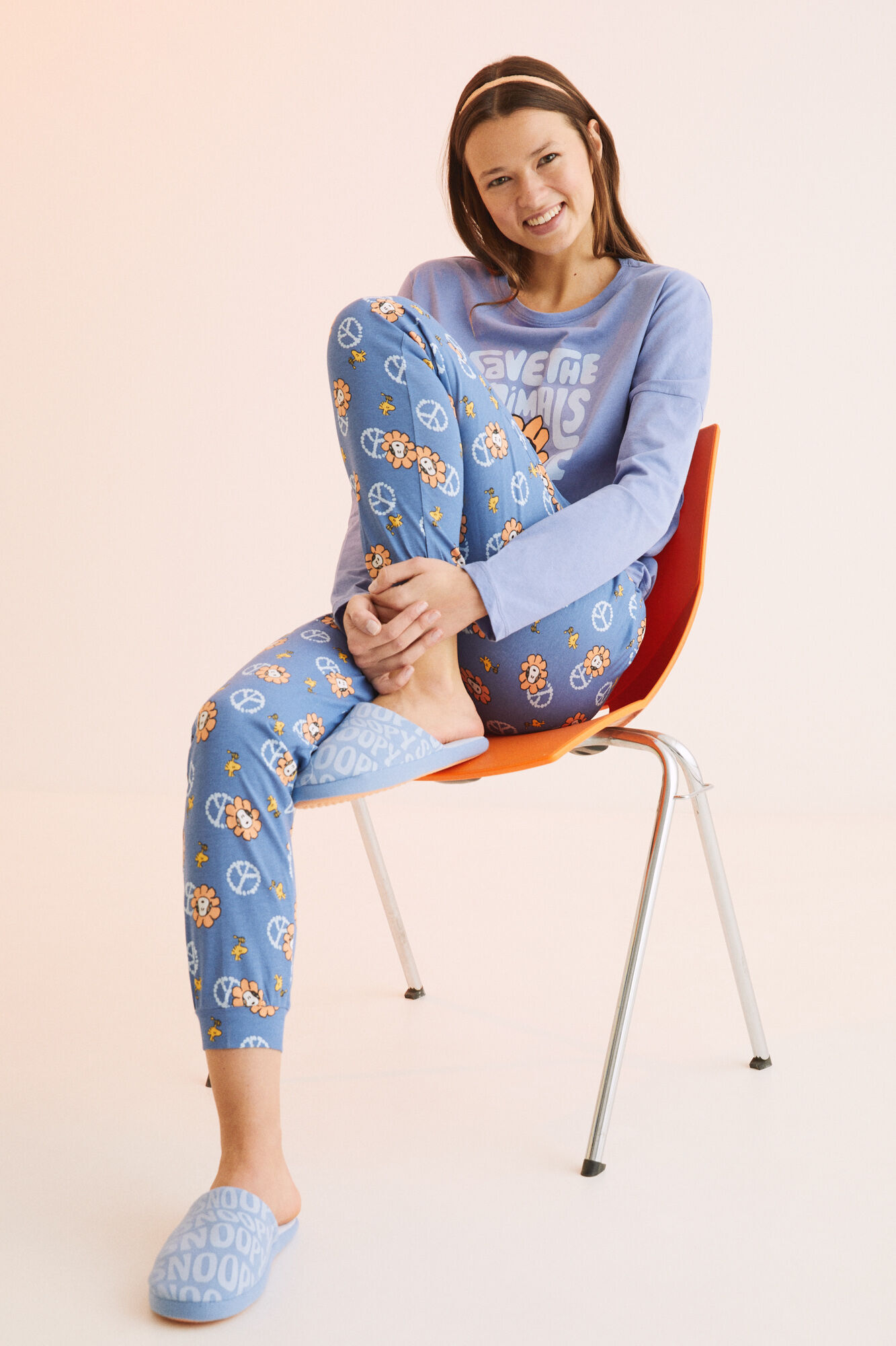 Pijama comprido Snoopy azul, 100% algodão - Azul