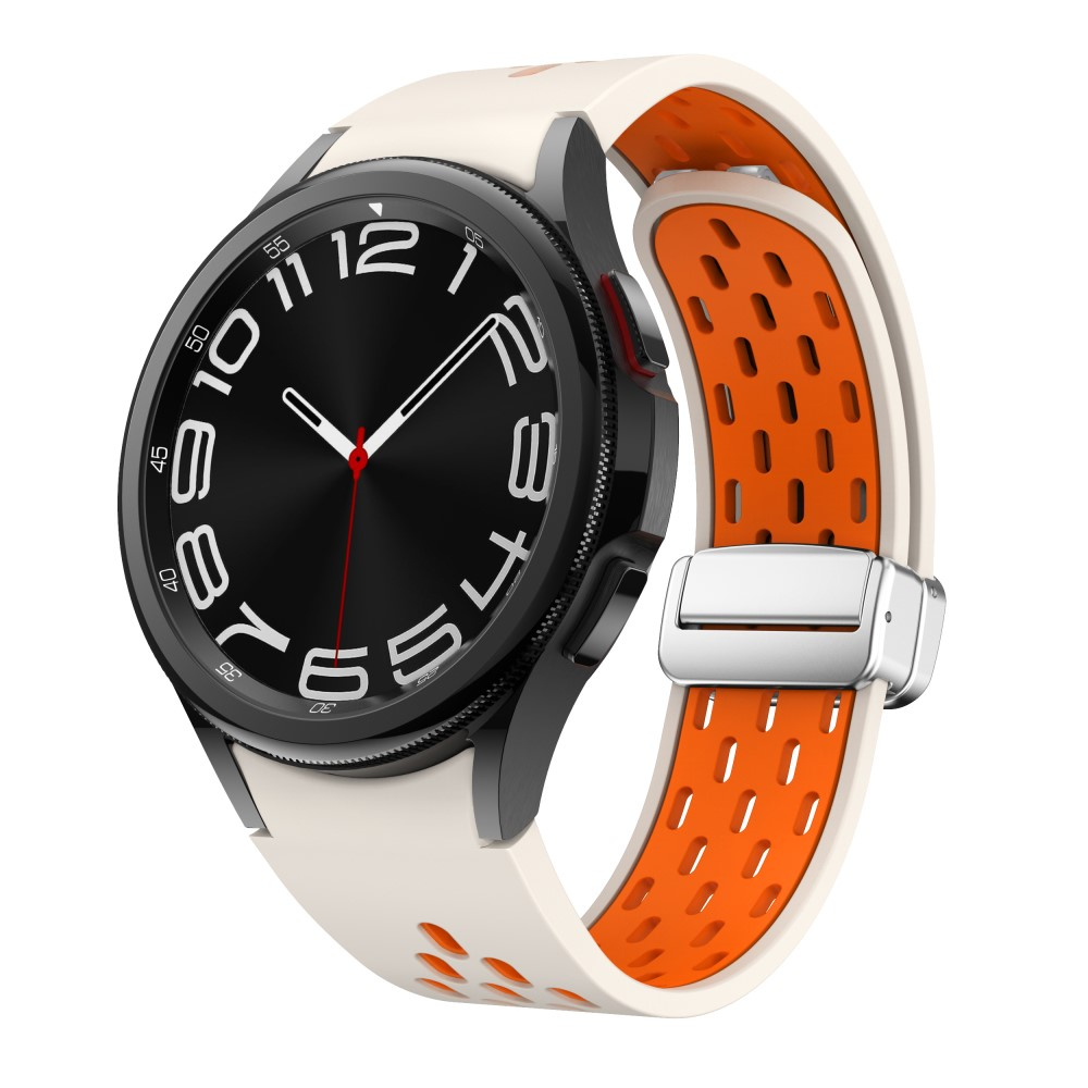 Samsung Galaxy Watch Active 2 (44mm) Ersatz Sport Dual Color Silikon Armband mit Magnetverschluss (Gelenkumfang: 180 - 240mm) - Weiss / Orange