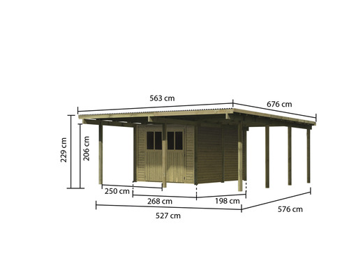 Dubbele carport Karibu Eco 2 met geïntegreerde berging 5,3 m² 527 x 576 cm drukgeïmpregneerd