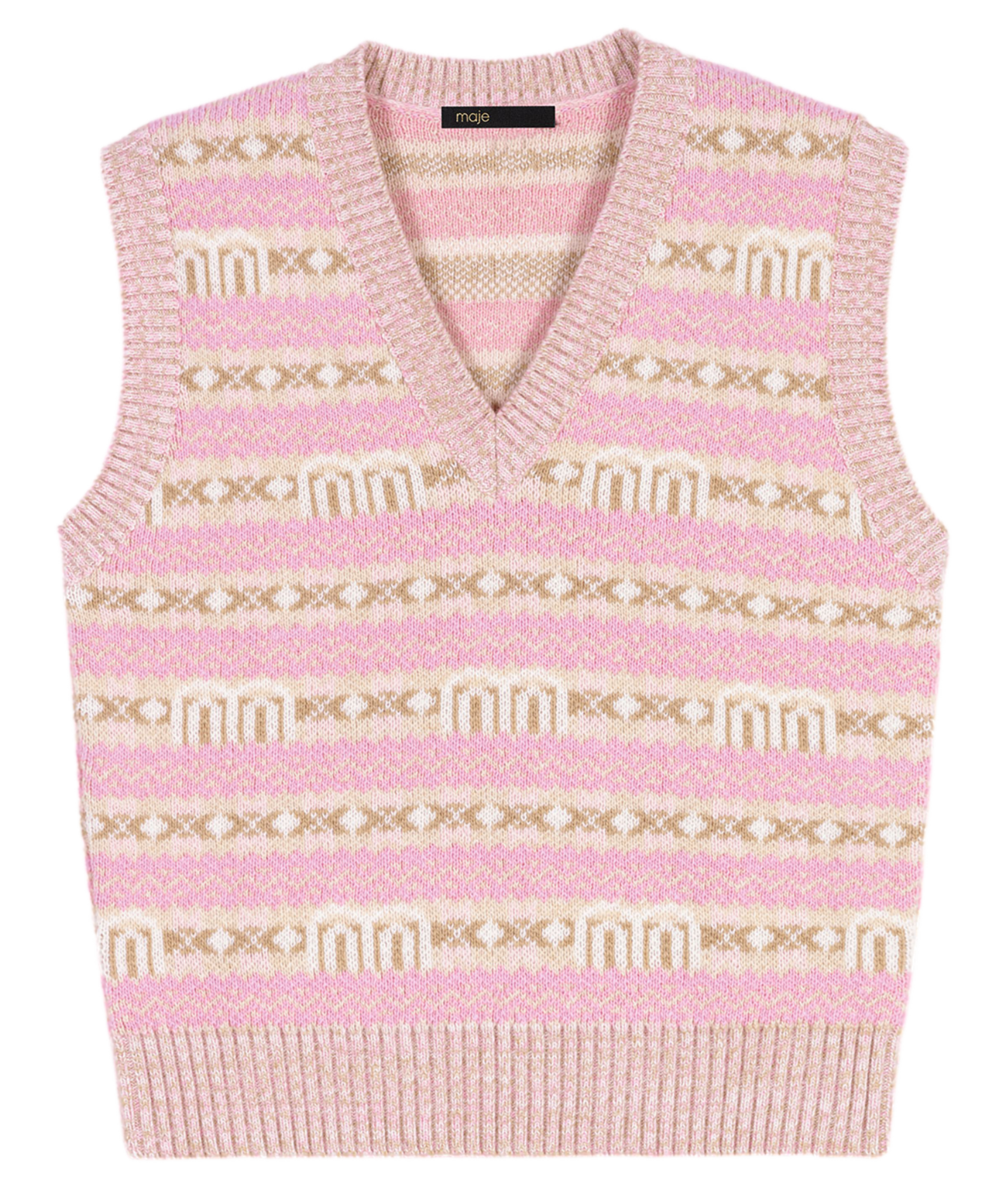 Pull col V jacquard en laine mélangée | Multicolore