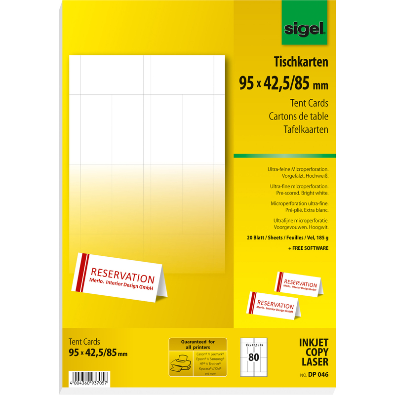 Sigel Tischkarten DP 046, 95 x 42.5 cm, weiss
