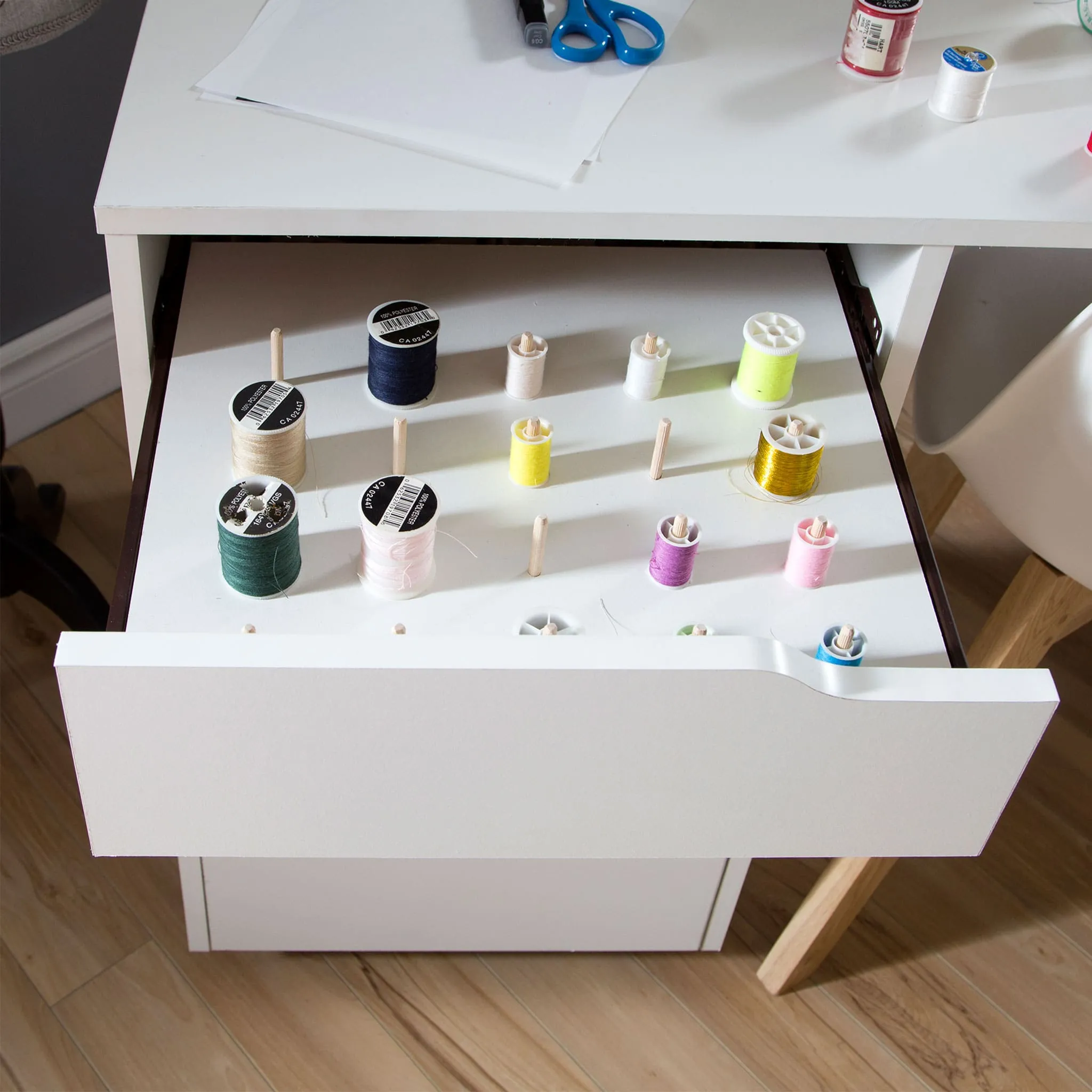 South Shore Table de Couture sur Roulettes - Crea Blanc Solide