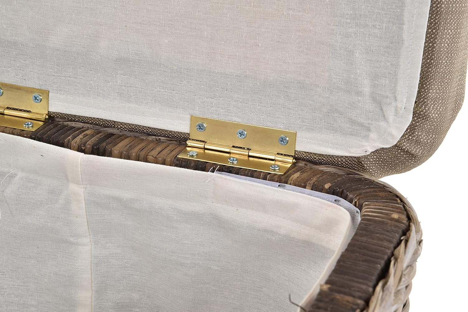 Rattan Wäschekorb Wäschetruhe Sitz gepolstert Flur-Bank Aufbewahrungsbox mit Deckel Bad-Hocker Sitzhocker Wäschesammler Sitz-Truhe Natur (Grau Natur, Quadratisch)