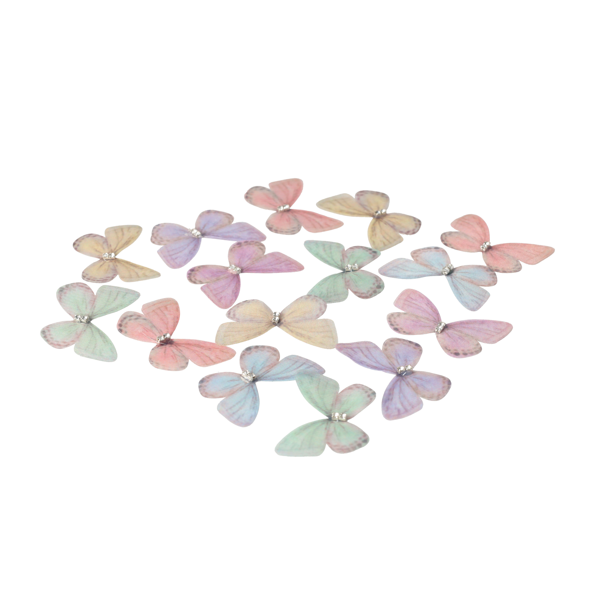(100er Set) 50mm DIY Schmetterling mit Strassstein zum Basteln / Nähen / Dekorieren - Lila / Rosa / Grün