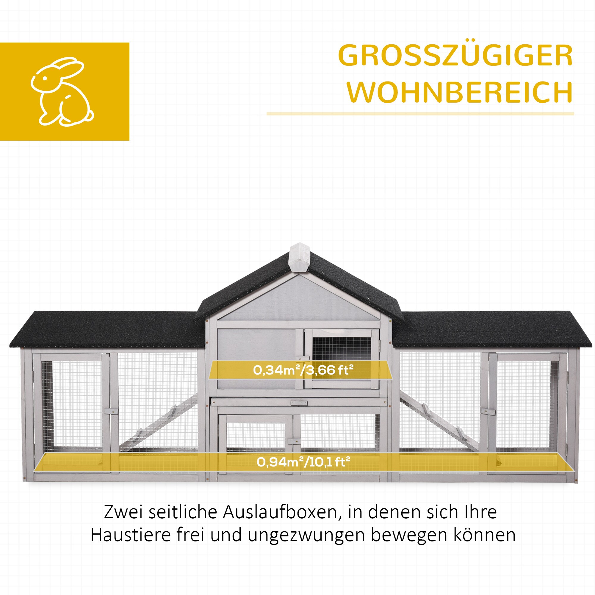 PawHut Kaninchenstall mit Auslaufbereich natur 210 x 45,5x 84,5cm