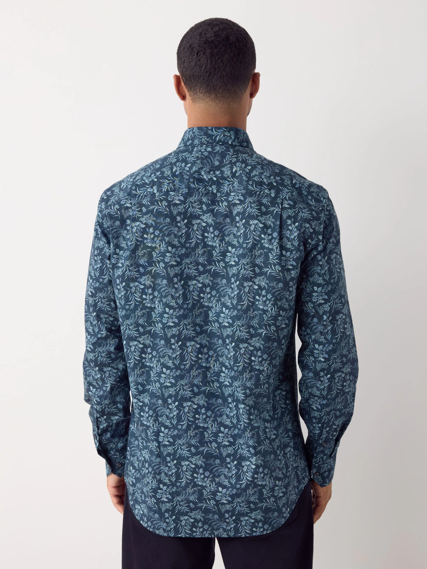 Marineblauwe bloemenprint - Overhemd met print en lange mouwen