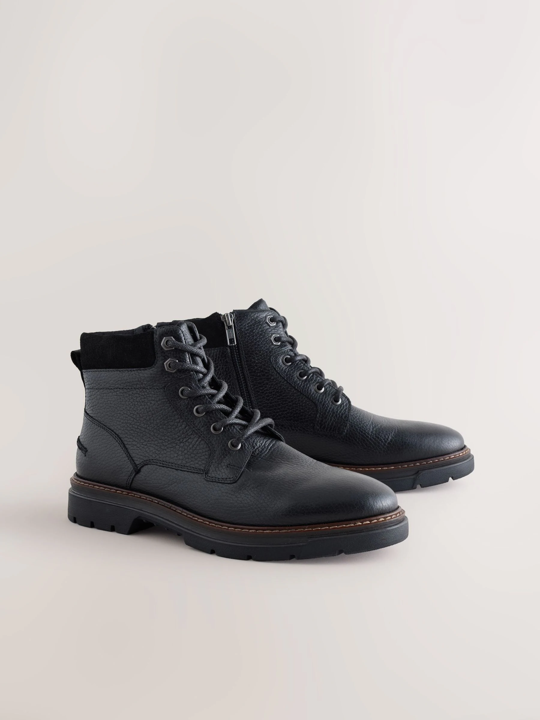 Zwart - Tall Leather Zip-Up Boots