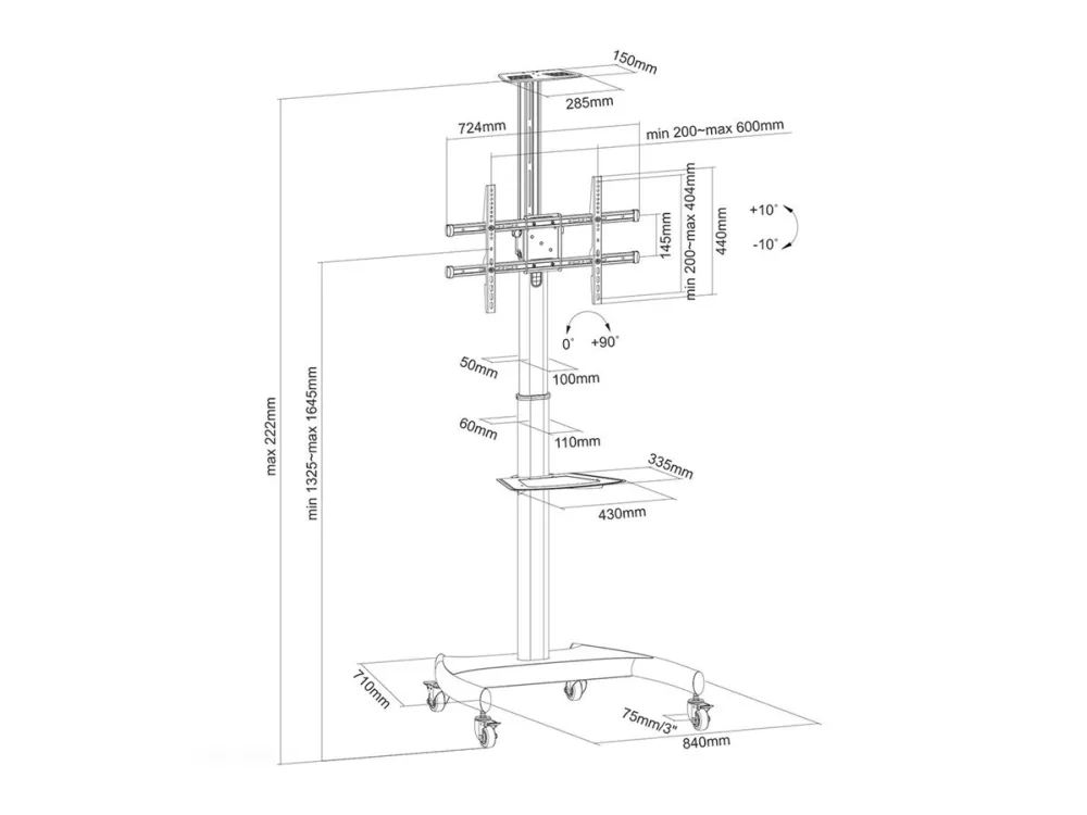 Neomounts PLASMA-M1900E - Vogn med hjul - for fladt panel/AV-udstyr - sort - skærmstørrelse: 37