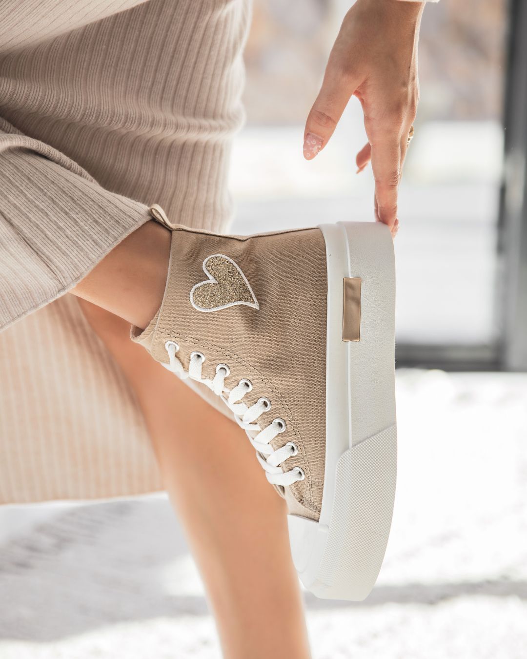 Basket femme beige montante en toile - Perla