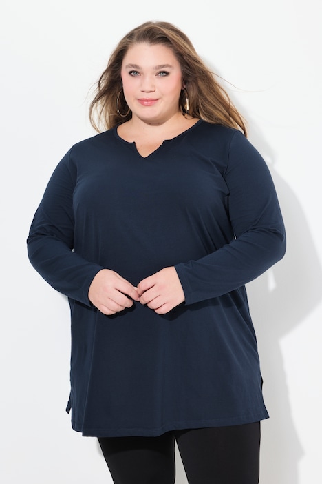 Longshirt, A-Linie, Tunika-Ausschnitt, Langarm