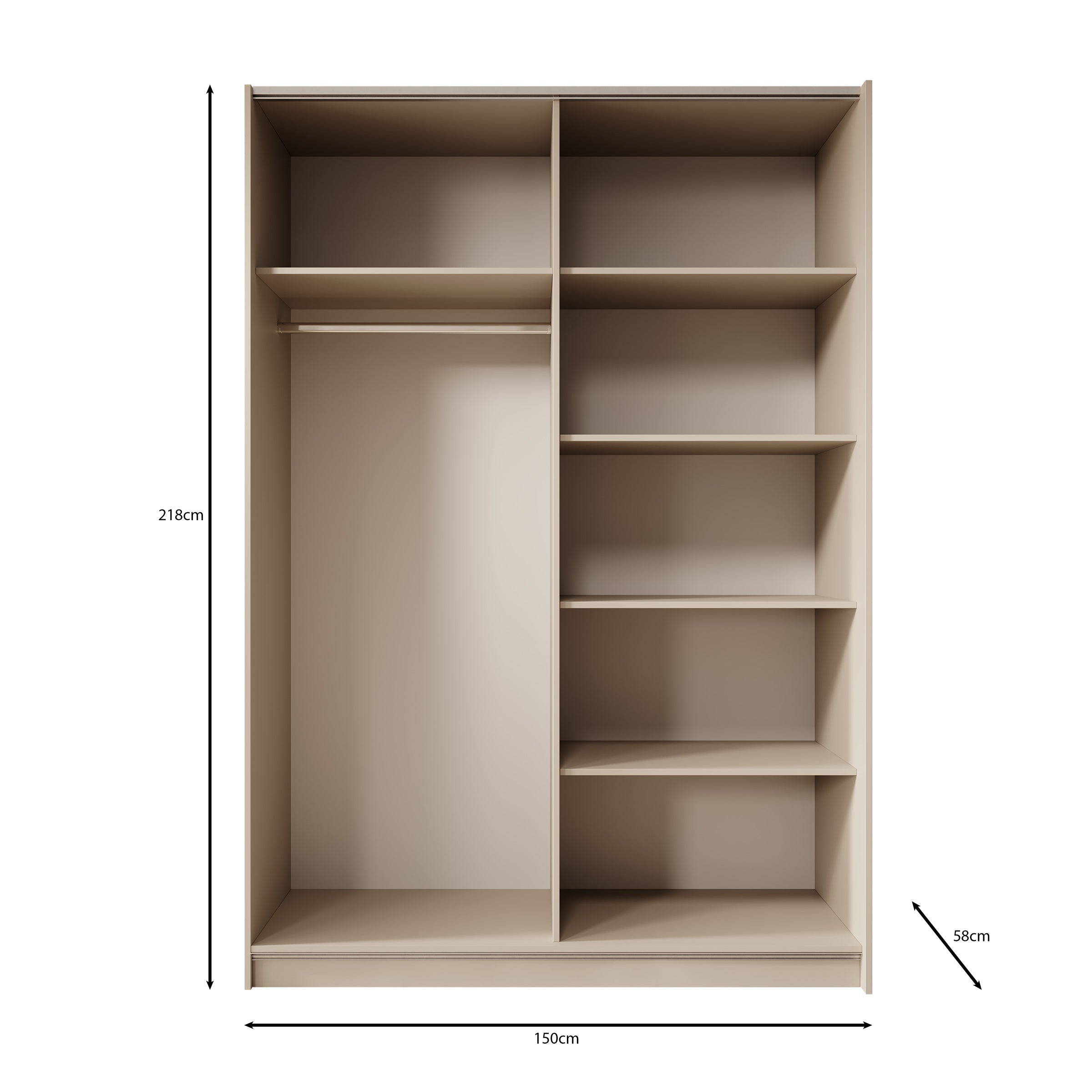 Meubella - Kledingkast Landon - Beige - 150 cm - Met spiegel