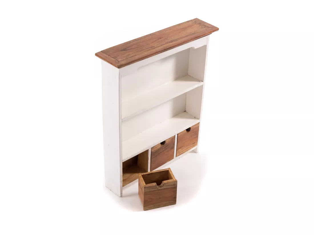 ARMOIRE MURALE Jasmina Bois massif de mahogany, 2 étagères, 3 tiroirs couleurs naturelles