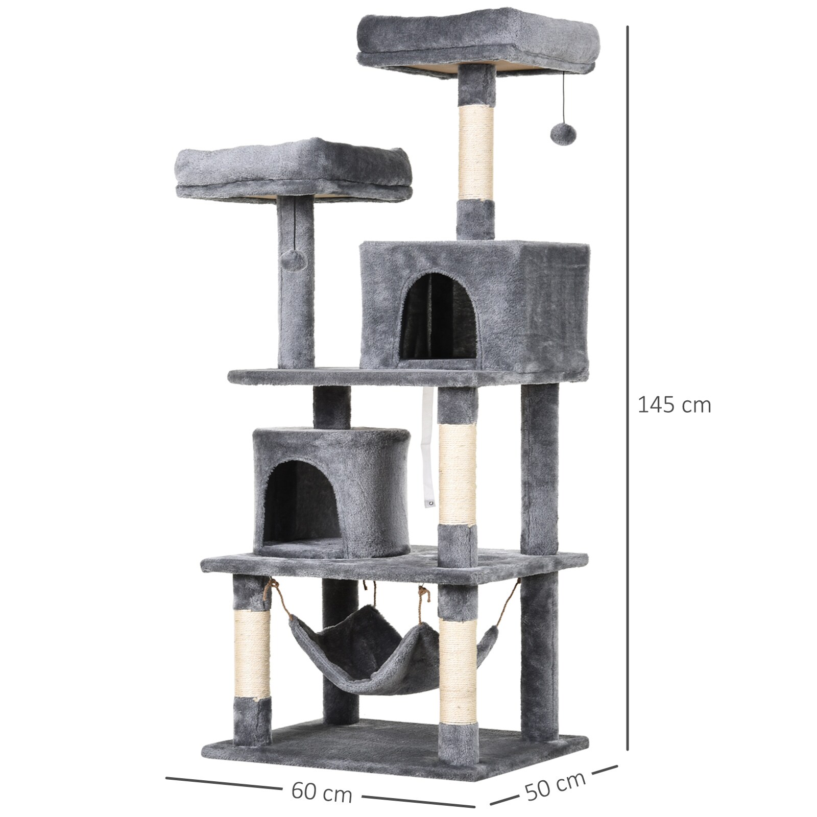 PawHut Kratzbaum mit Spielbällen und Kuschelhöhle grau 60 x 50 x 145 cm (BxTxH)