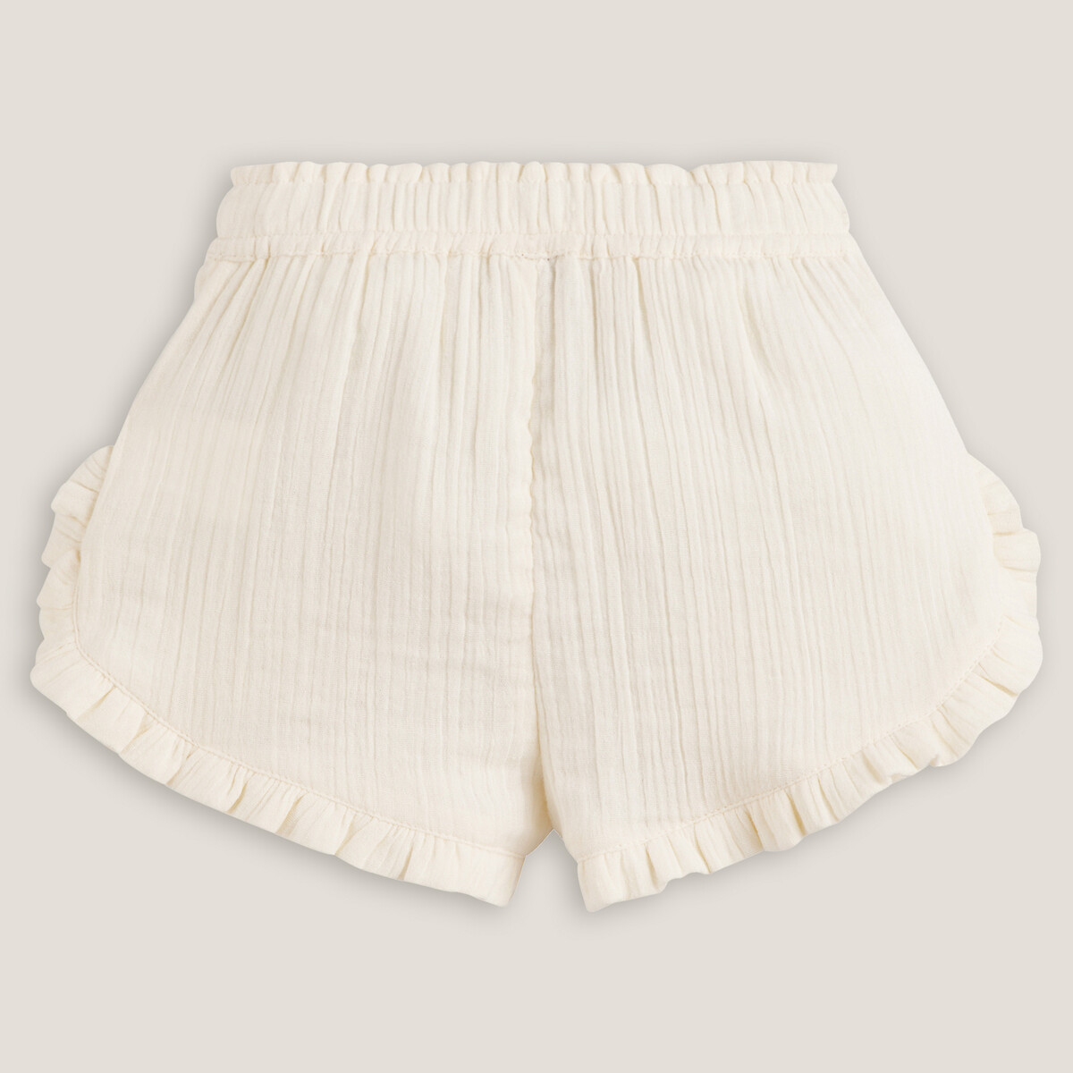 COLEÇÕES LA REDOUTE<br>Shorts bordados com babado em tecido duplo tetra